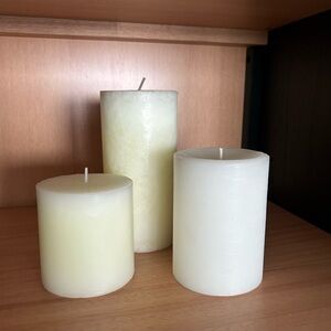 Set of 3 Ivory Pillar Candleholders – Varying Heights, Elegant Home Décor